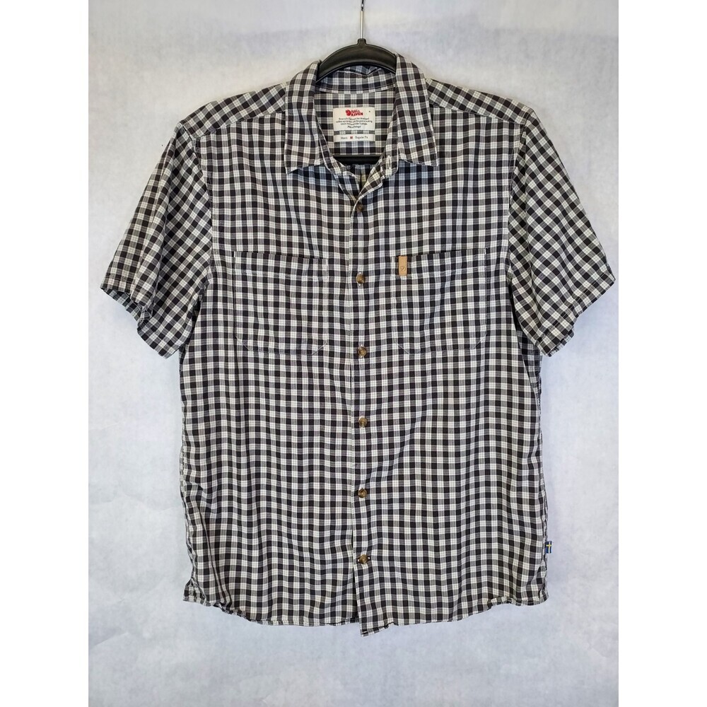 Fjallraven Button Up High Coast Shirt Mens M Regular Fit Grey Plaid Cotton Cabin